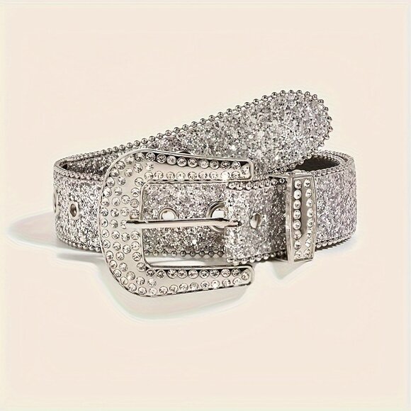 Sparkling Glitter PU Leather Belts Trendy Solid Color Y2K Waistband main image 4